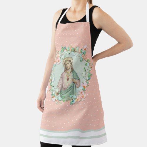 Sacred Heart Jesus Eucaylptus Floral Religious Apron