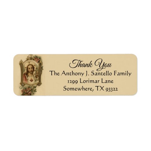 Sacred Heart Jesus Flowers Thank You Label