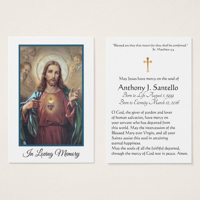 Sacred Heart Jesus Funeral Memorial Holy Card (Front & Back)