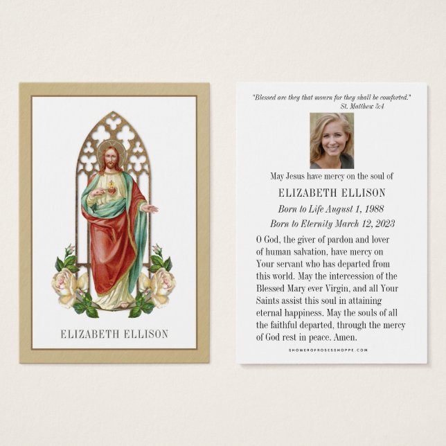 Sacred Heart Jesus Funeral Memorial Prayer Card (Front & Back)
