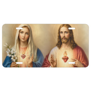 Sacred Heart Jesus Immaculate Heart Mary Auto License Plate