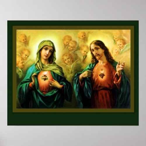 Sacred Heart Jesus  Immaculate Heart of Mary Poster