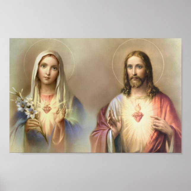 Sacred Heart Jesus Immaculate Mary Religious Poster (Front)
