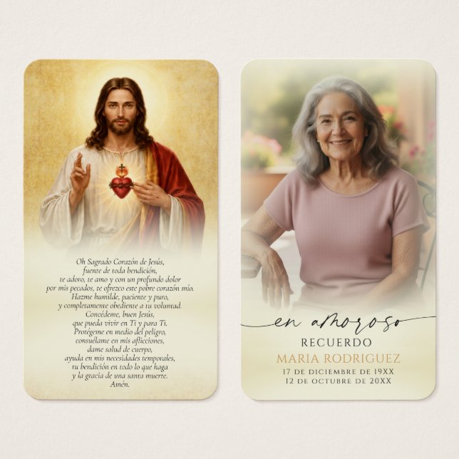 Sacred Heart Jesus Memorial Prayer Cards (Front & Back)
