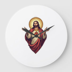 Sacred Heart Jesus Vintage Engraving Tee 2 Large Clock