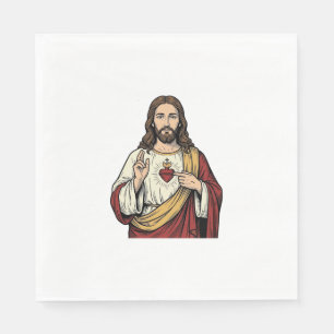 Sacred Heart Jesus Vintage Engraving Vector Art_1 Napkins