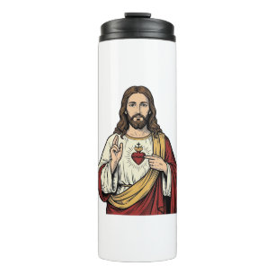 Sacred Heart Jesus Vintage Engraving Vector Art_1 Thermal Tumbler