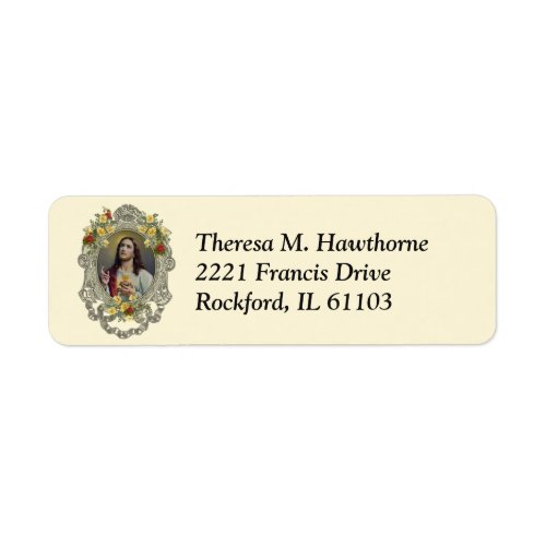 Sacred Heart Jesus Vintage Red Yellow Roses  Label