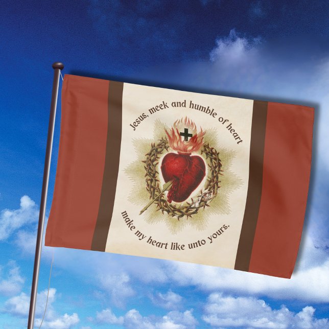 Sacred Heart Meek and Humble Catholic  House Flag (Sacred Heart of Jesus house flag with prayer)