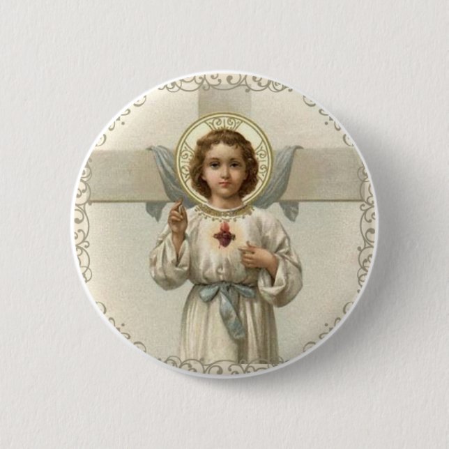 Sacred Heart of Child Jesus with Cross Pinback Button (Front)