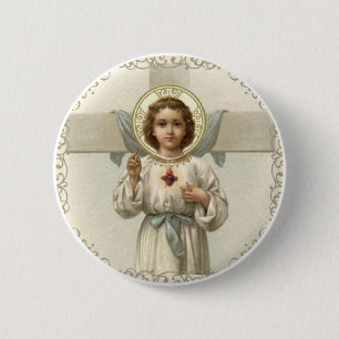 Sacred Heart of Child Jesus with Cross Pinback Button