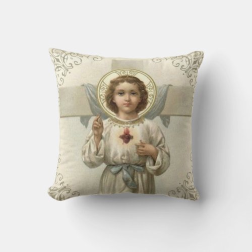 Sacred Heart of Child Jesus with Cross Throw Pillow