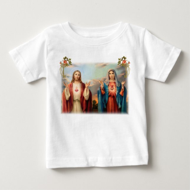Sacred Heart of Jesus and Immaculate Heart of Mary Baby T-Shirt (Front)