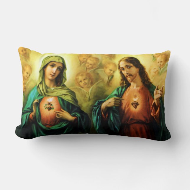 Sacred Heart of Jesus and Immaculate Heart of Mary Lumbar Pillow (Front)