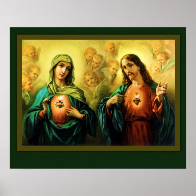 Sacred Heart of Jesus and Immaculate Heart of Mary Poster (Front)