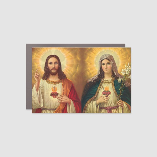 Sacred Heart of Jesus and Virgin Mary Car Magnet (Front)