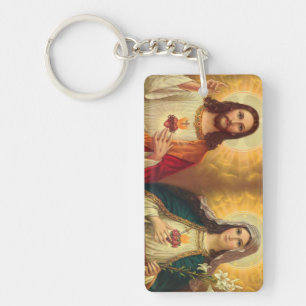 Sacred Heart of Jesus and Virgin Mary Keychain