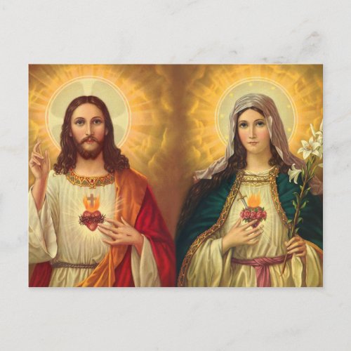 Sacred Heart of Jesus and Virgin Mary Postcard