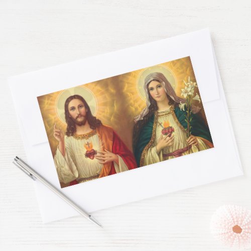Sacred Heart of Jesus and Virgin Mary Rectangular Sticker