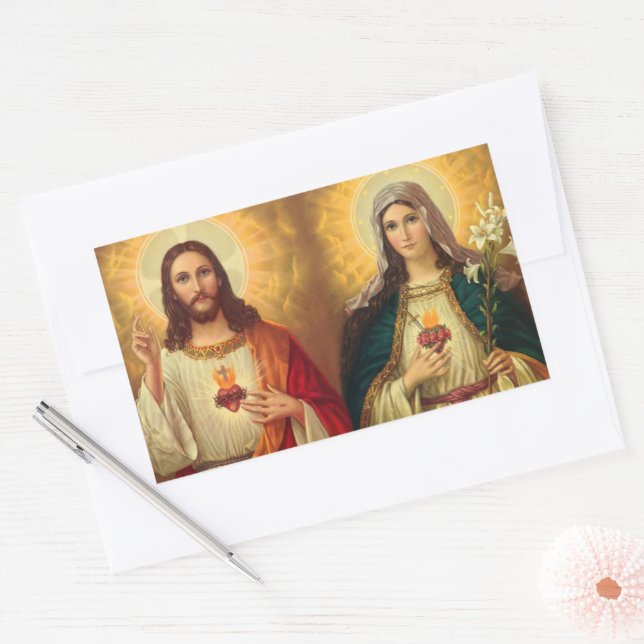 Sacred Heart of Jesus and Virgin Mary Rectangular Sticker (Envelope)