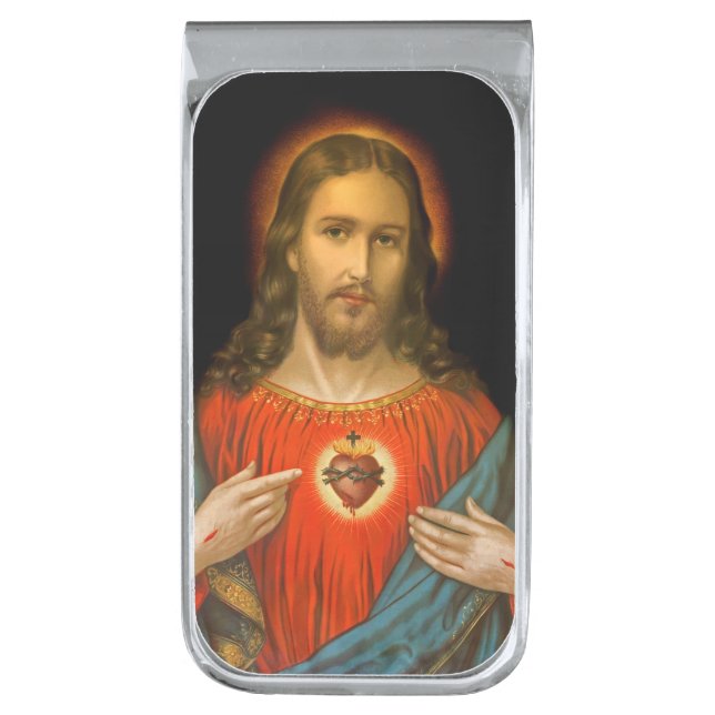 Sacred Heart of Jesus c1899 Silver Finish Money Clip (Front Vertical)