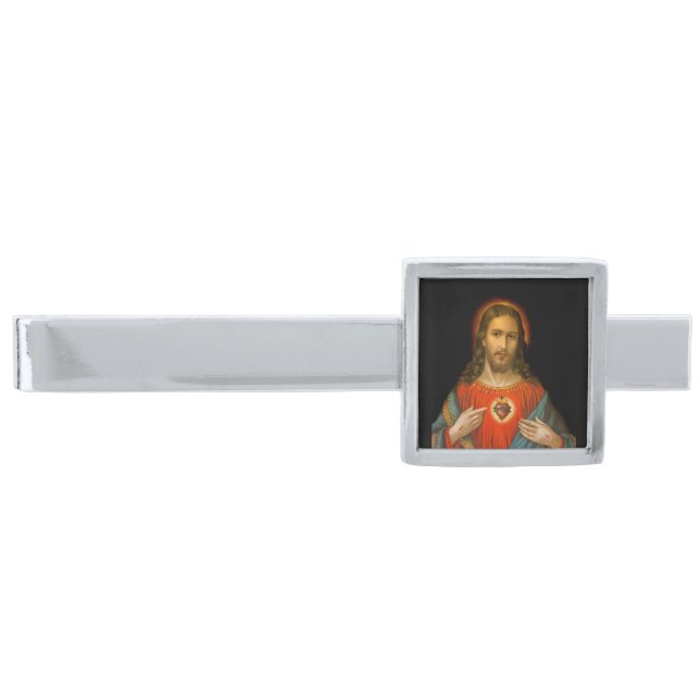 Sacred Heart of Jesus c1899 Silver Finish Tie Bar (Front)