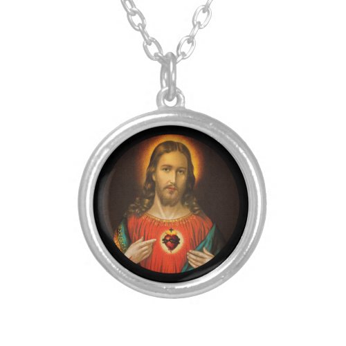 Sacred Heart of Jesus c1899 Silver Plated Necklace