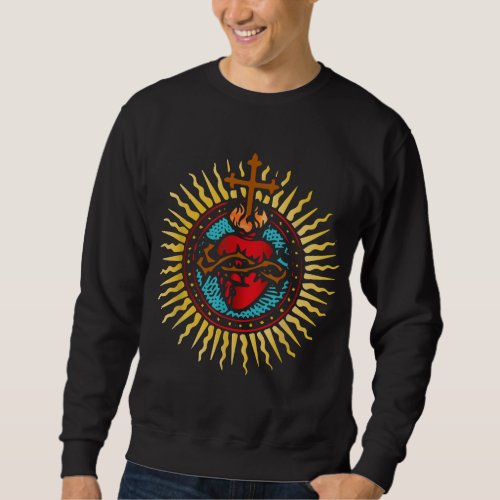 Sacred Heart of Jesus Catholic Art Traditional Lat Sweatshirt