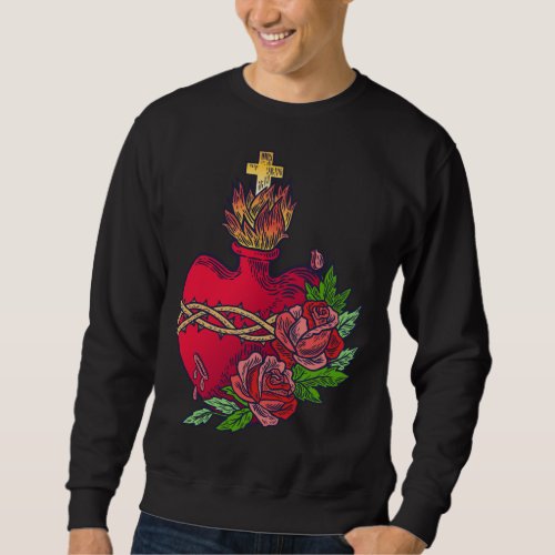 Sacred Heart of Jesus Catholic Art Traditional Lat Sweatshirt