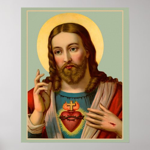Sacred Heart of Jesus Catholic Lithograph  Poster