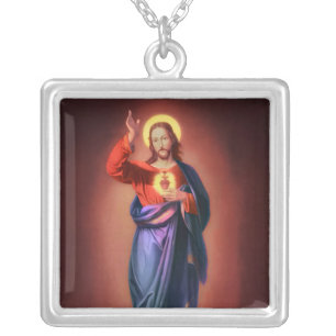 Sacred Heart of Jesus Christ Silver Plated Necklace