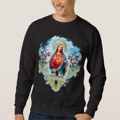 Sacred Heart of Jesus Christ Vintage Cross Catholi Sweatshirt