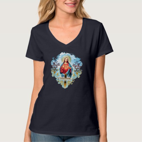 Sacred Heart of Jesus Christ Vintage Cross Catholi T_Shirt