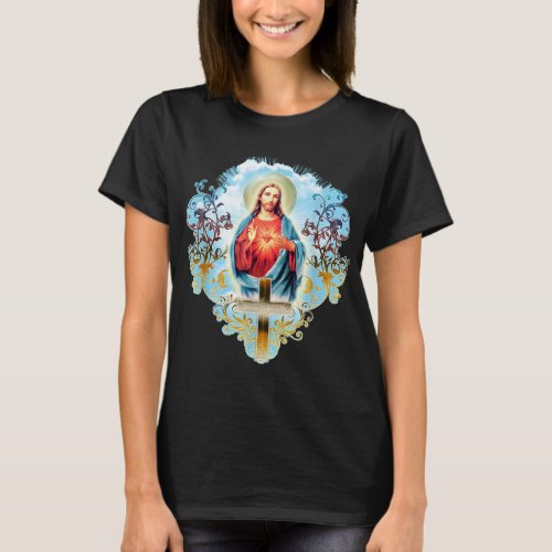 Sacred Heart of Jesus Christ Vintage Cross Catholi T_Shirt