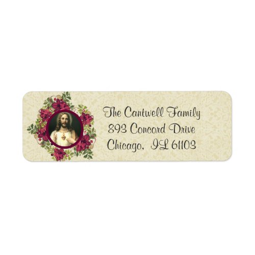 Sacred Heart of Jesus Christmas Floral Catholic Label