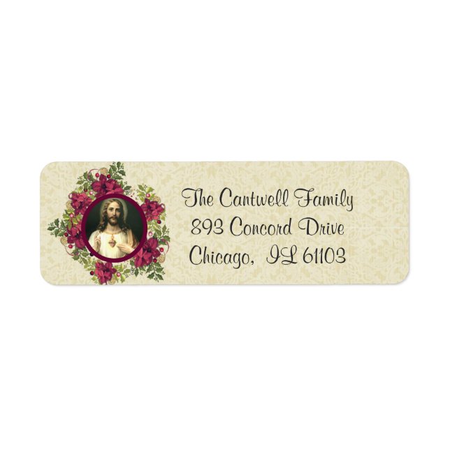 Sacred Heart of Jesus Christmas Floral Catholic Label (Front)