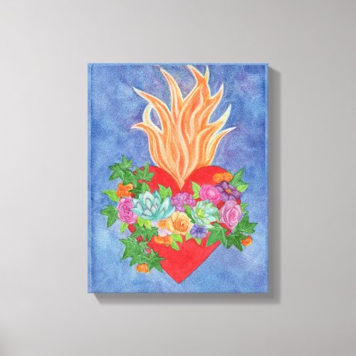 Sacred Heart of Jesus Colorful Floral Original Canvas Print