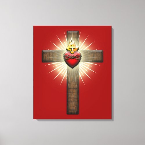 Sacred Heart of Jesus Cross Canvas Print