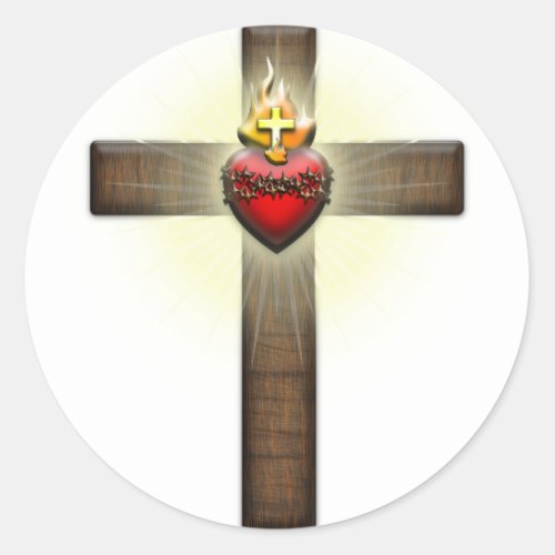 Sacred Heart of Jesus Cross Classic Round Sticker