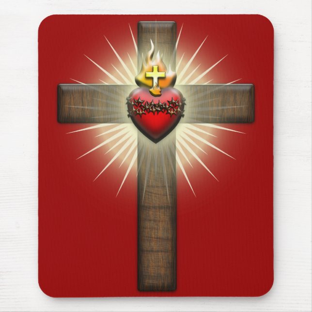 Sacred Heart of Jesus Cross Mouse Pad (Front)