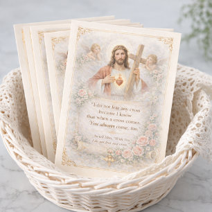 Sacred Heart of Jesus Cross Quote Floral Design