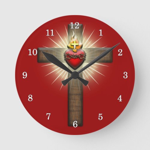 Sacred Heart of Jesus Cross Round Clock