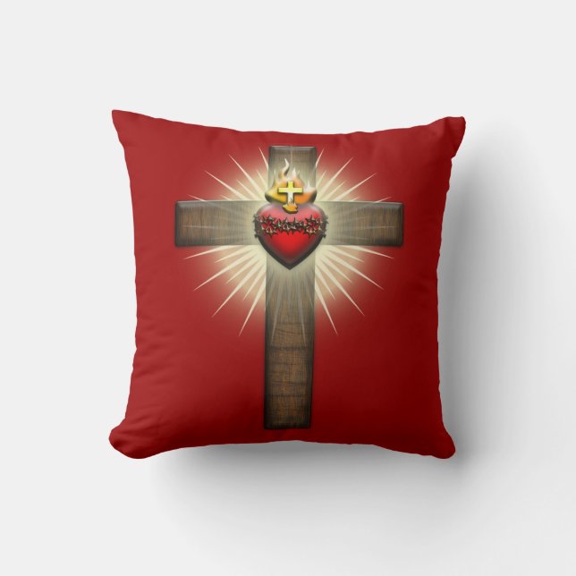 Sacred Heart of Jesus Cross Throw Pillow (Front)