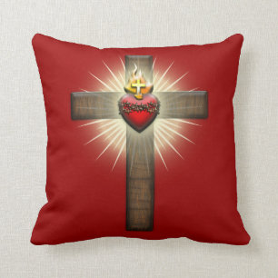 Sacred Heart of Jesus Cross Throw Pillow