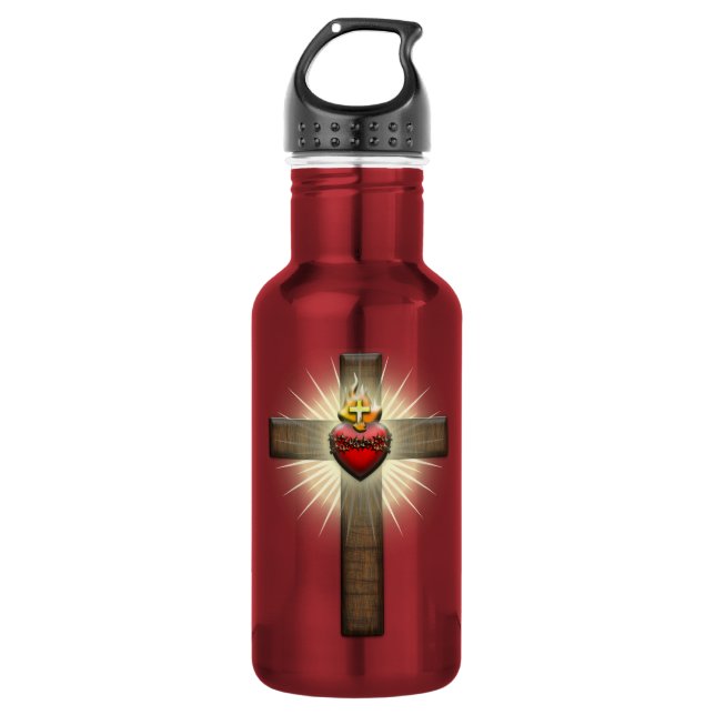 Sacred Heart of Jesus Cross Water Bottle (Front)