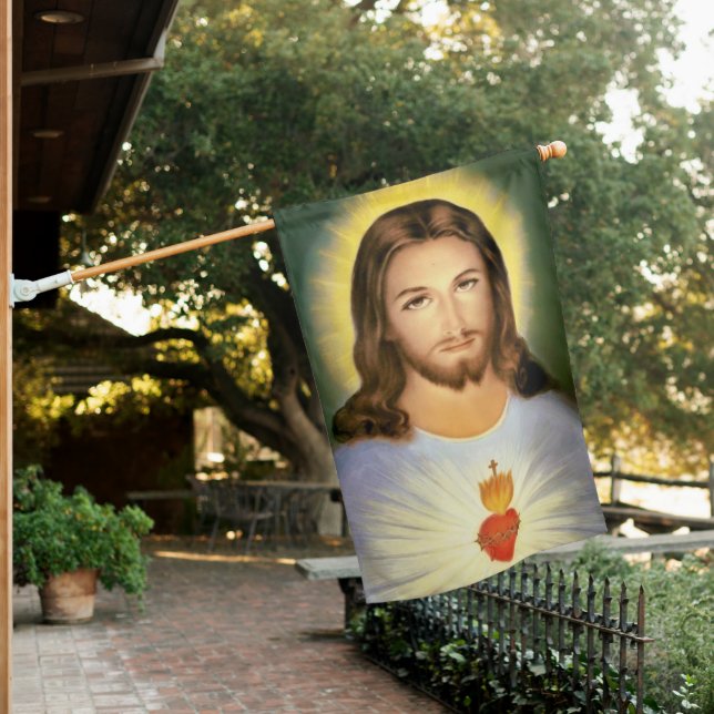 Sacred Heart of Jesus Customizable House Flag (In SItu)