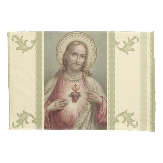 Sacred Heart of Jesus Decorative Border Pillow Case (Front)