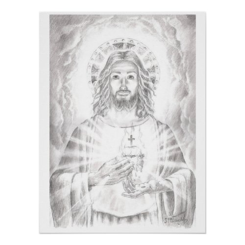 Sacred Heart of Jesus Drawing by Jenny McLaughlin Poster