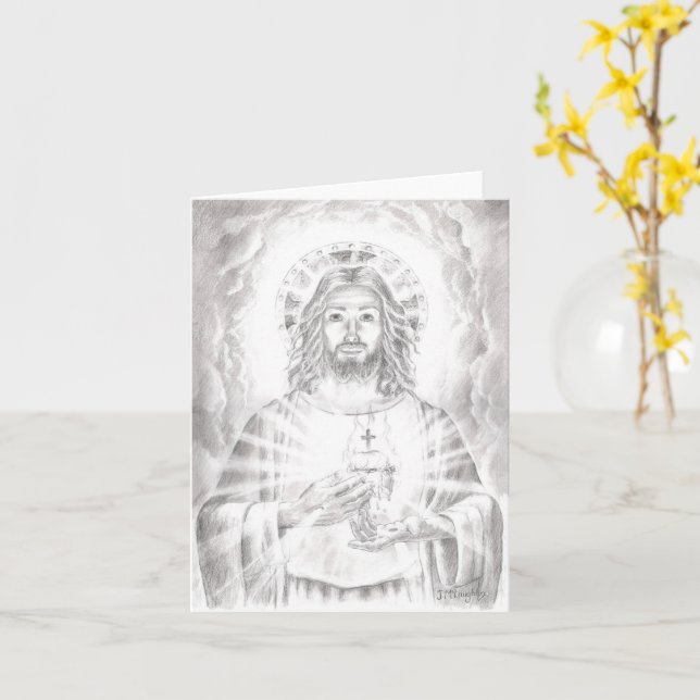 'Sacred Heart of Jesus' Drawing, Jenny McLaughlin Card (Yellow Flower)