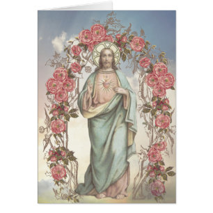Sacred Heart of Jesus Floral Religious Cards